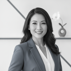 Portrait of Jessica Chen, a fit professional with a warm smile, against a clean, bright white background.